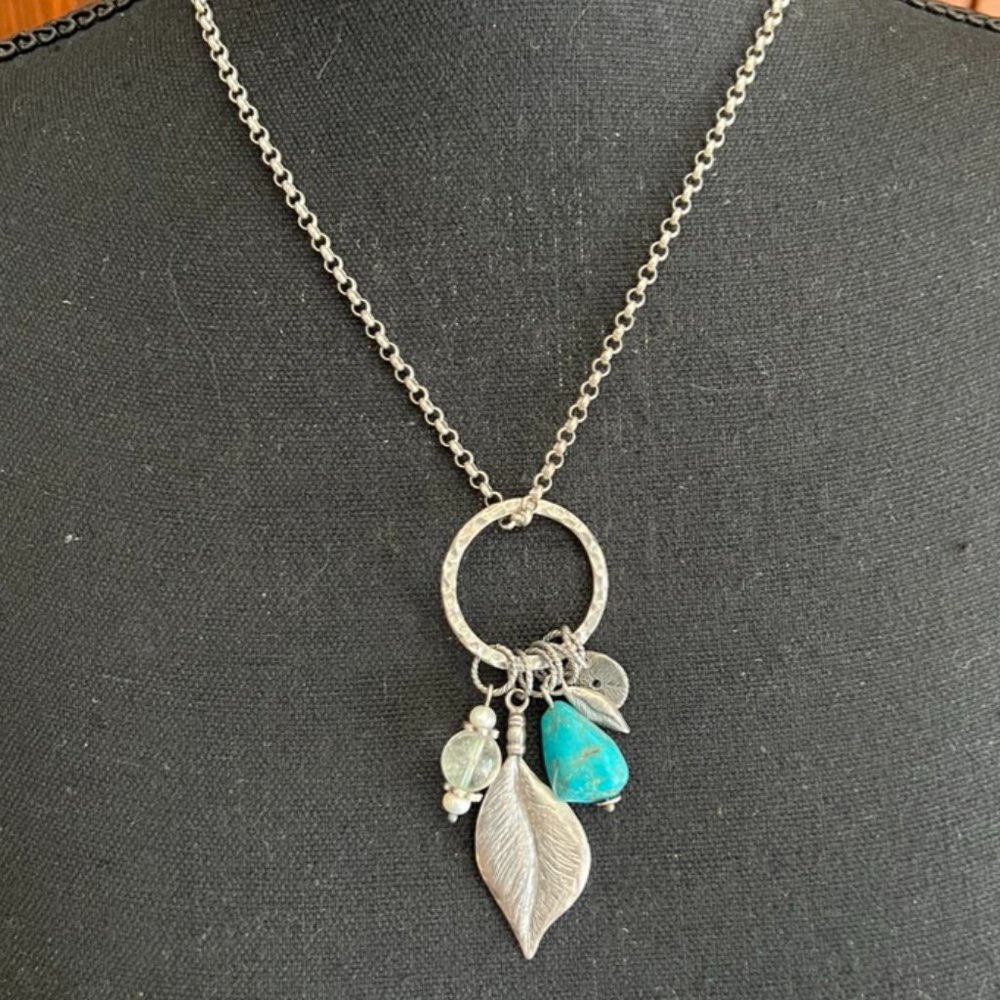 Silpada Multi-Charm Circle Pendant Necklace with Turquoise and Pearl